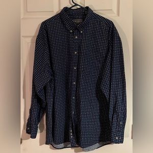 David Taylor button down, long sleeve shirt, navy print, size XXL